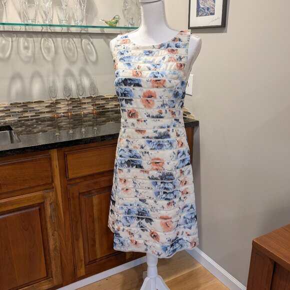 Gorgeous Ann Taylor Floral Watercolor Sleeveless Sheath Dress Pink & Blue Size 6 - Picture 1 of 5